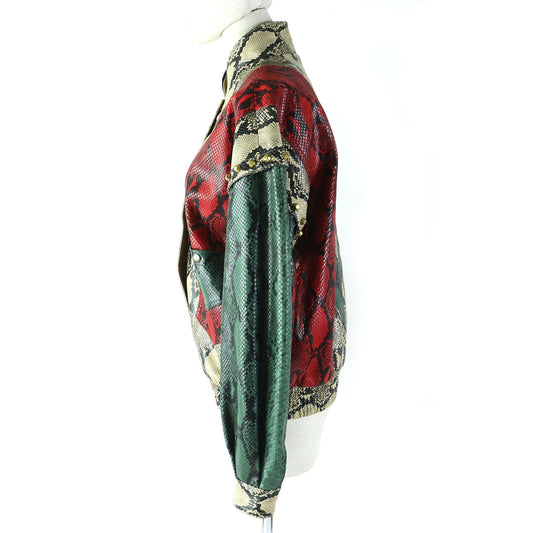 GUCCI Bomber jacket 539488 Cowhide Beige green red 38