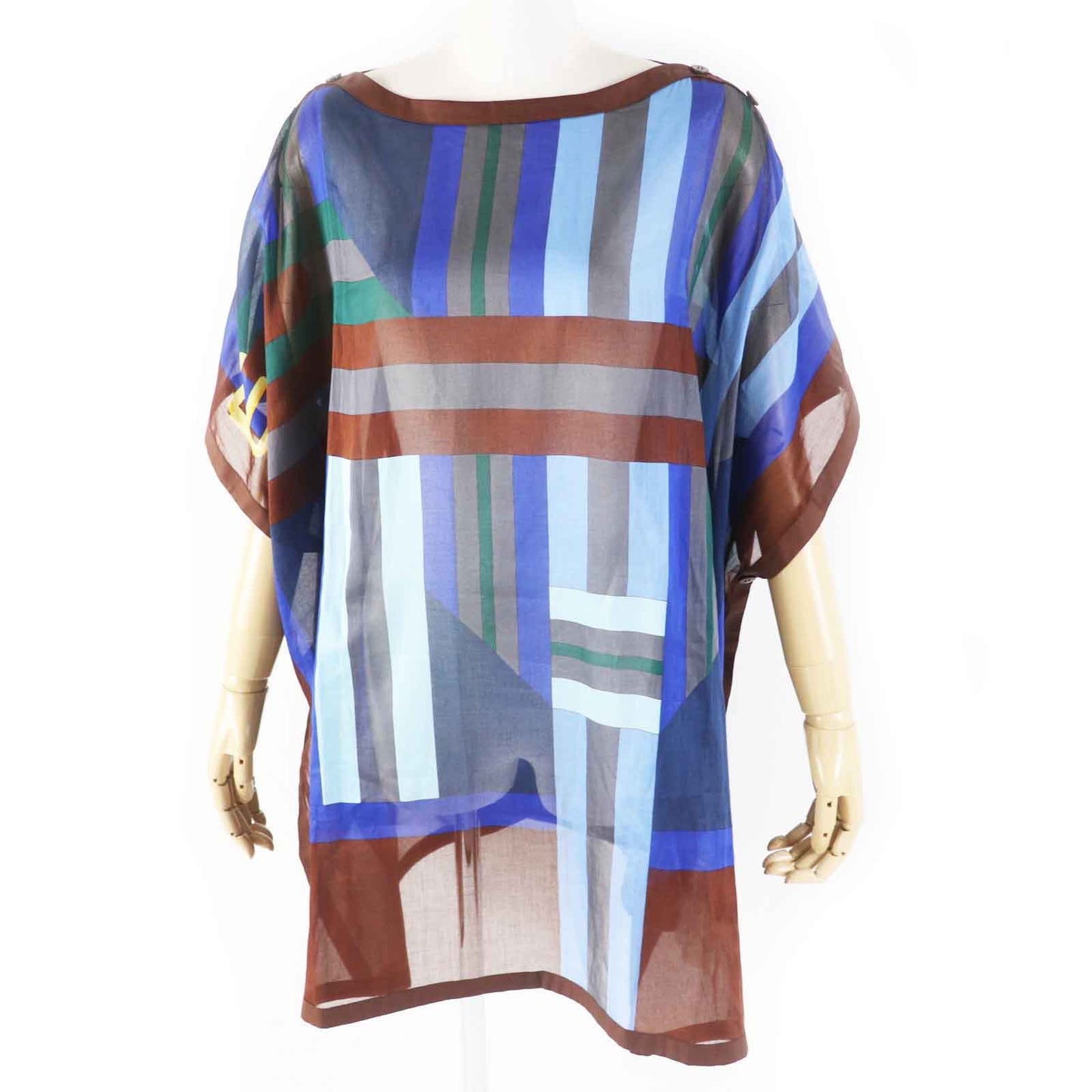 HERMES Tunic cotton BLUE/OCEAN SANGLES EN ZIGZAG TU