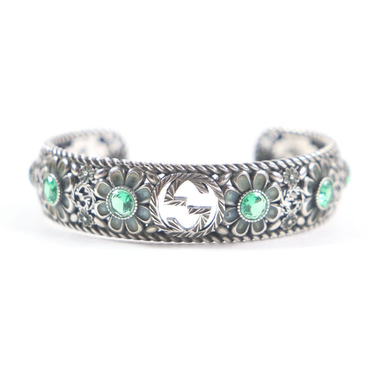GUCCI bracelet Main: AG925 Silver Green Crystal Floral Interlocking G mens 16 Used