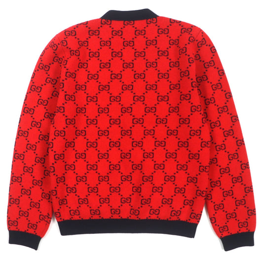 GUCCI cardigan 661156 Main: 54% wool, Main: 46% cotton, Part: 52% wool, Part: 45% cotton, Part: 2% nylon Red black mens M Used