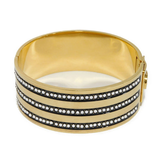 GUCCI Bangle 702912 I6656 0425 plating black Trefoil logo GG rhinestone L Adidas Enamel and crystal cuff bracelet unisex(Unisex) Used
