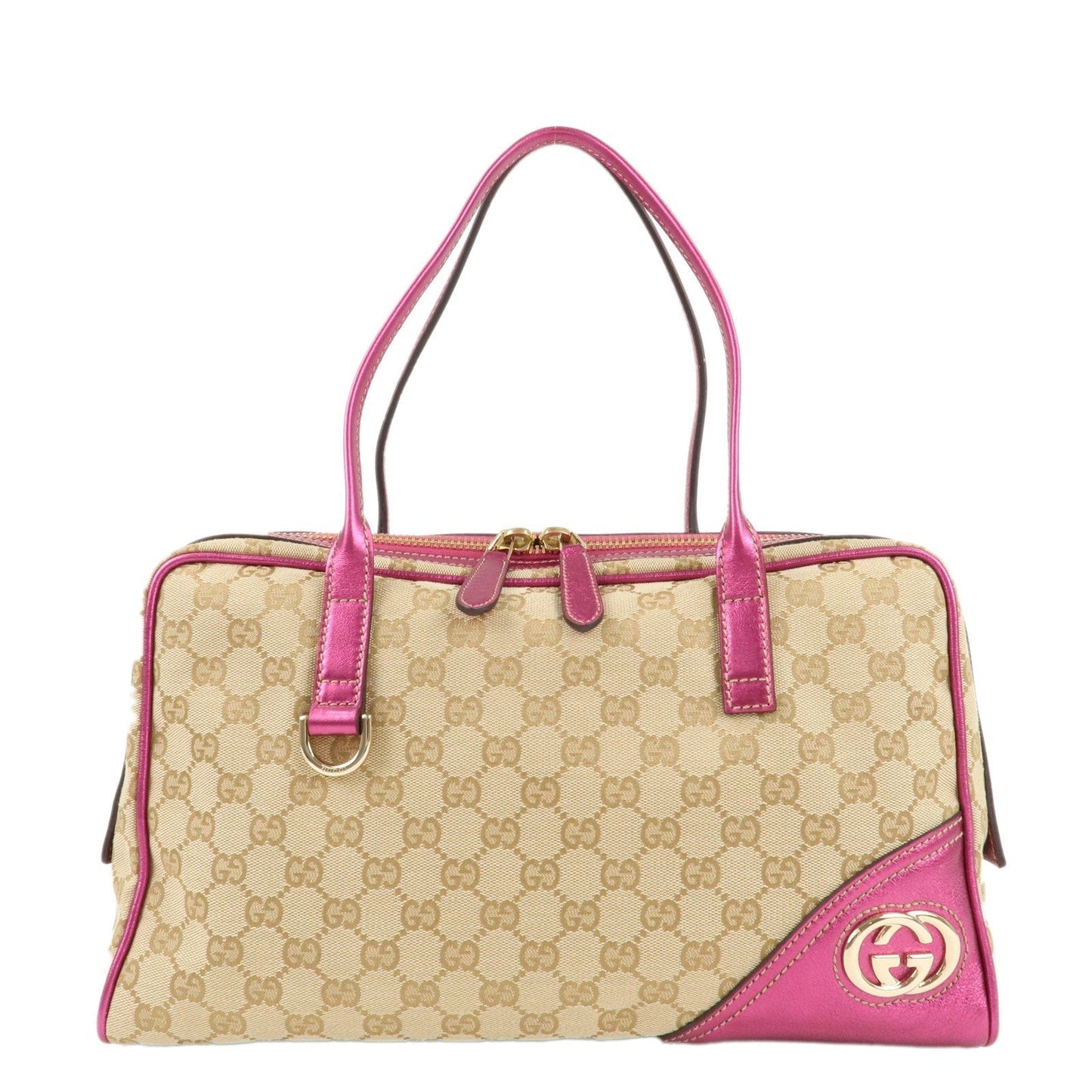 GUCCI New Brit Abbey GG Canvas Leather Boston Bag 169971