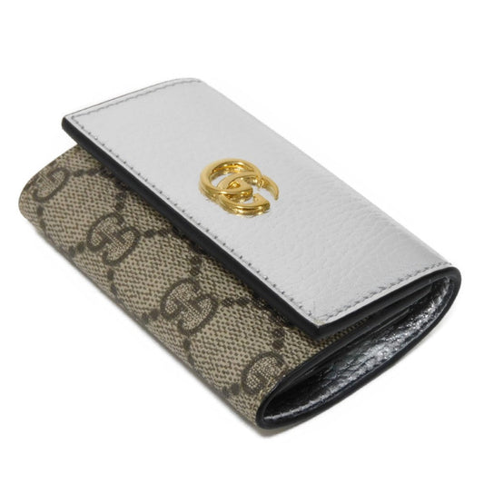 GUCCI Key case Key holder 456118 AABGY 8161 GG Supreme canvas (polyurethane finish) x calf leather Silver GG Supreme GG Marmont 6-ring keychain