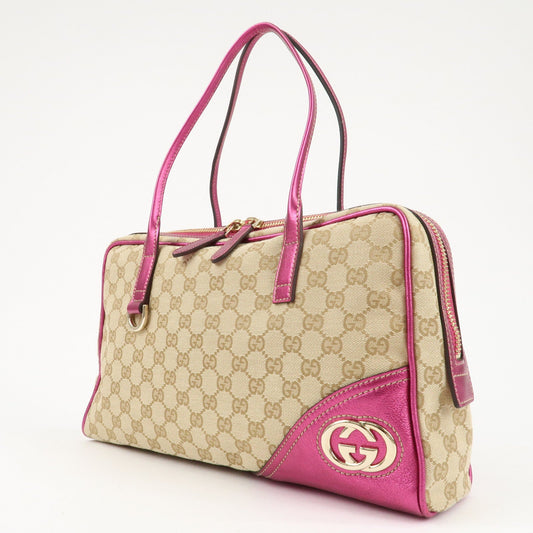 GUCCI New Brit Abbey GG Canvas Leather Boston Bag 169971