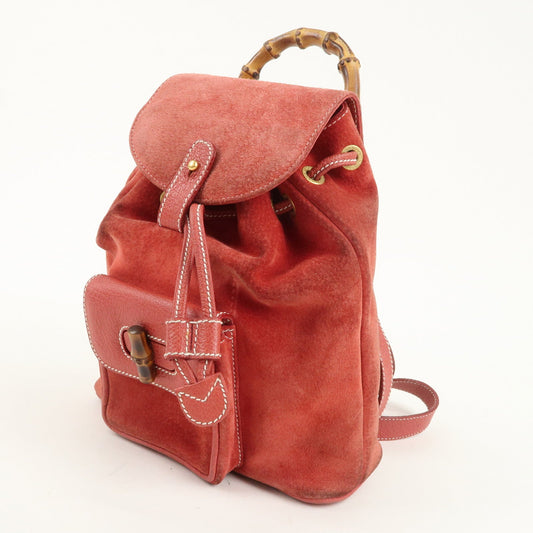GUCCI Bamboo Leather Backpack Mini Ruck Sack Bag Red 003.1705