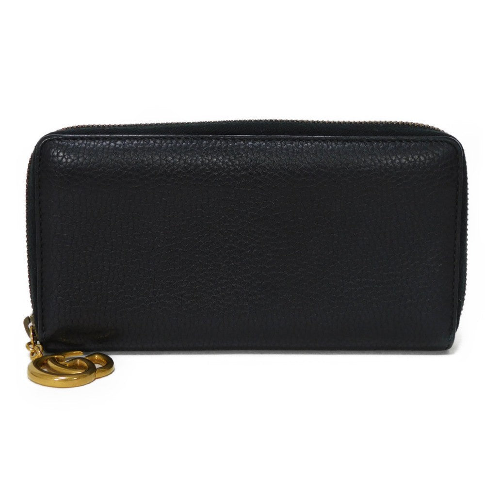 GUCCI Long Wallet Purse 409392 A7M0T 1000 Texture leather (embossed) black GG Marmont Zip around wallet Women(Unisex) Used