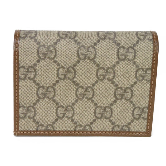 GUCCI Bifold Wallet 621887 92TCG 8563 GG Supreme Canvas x Calfskin Leather (embossed) Beige x Ebony GG Supreme Horsebit 1955 Compact Wallet Women(Unisex) Used