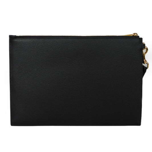 GUCCI Clutch bag 700524 DJ20G 1000 Textured leather (embossed) x GG canvas black GG canvas horsebit pouch mens Used