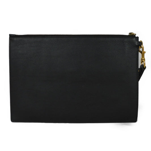 GUCCI Clutch bag 428724 AP00T 1000 Smooth Calfskin Leather black Logo embossing Animalier Cat Tiger Pouch mens Used