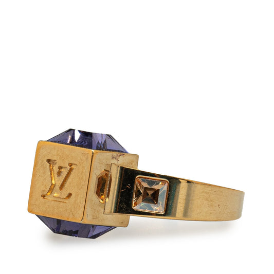 Gold Louis Vuitton Crystal Gamble Cocktail Ring