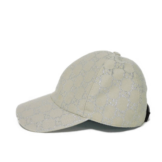 GUCCI cap 631953 3HK75 9060 Outer: Wool 71(%) x Nylon 17(%) Metal fiber 12(%) Lining: Rayon 72(%) Silk 28(%) white GG glitter Baseball cap L