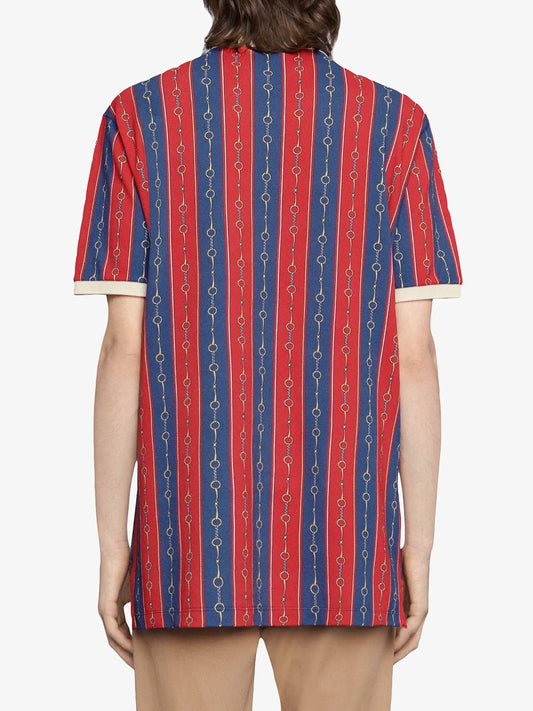 Gucci Horse-bit Chain Print Polo Shirt in Red