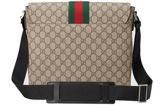 GUCCI Logo Stripe Webbing Leather Logo Canvas Shoulder Messenger Bag / Black 475432-KHNGN-9692