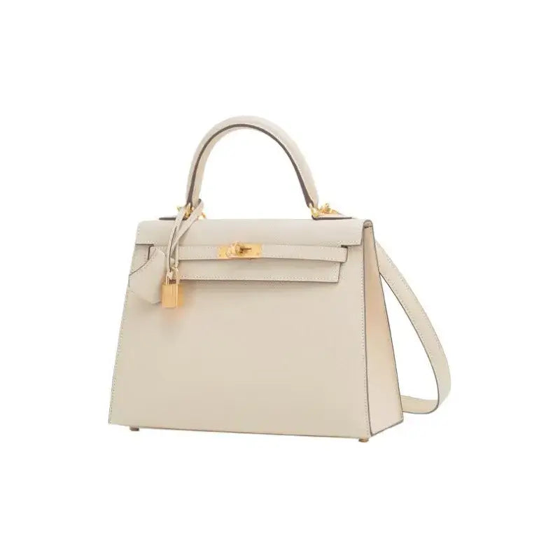 HERMES Kelly 25 Bag Epsom Leather Handbag (25,28) nata white gold hardware