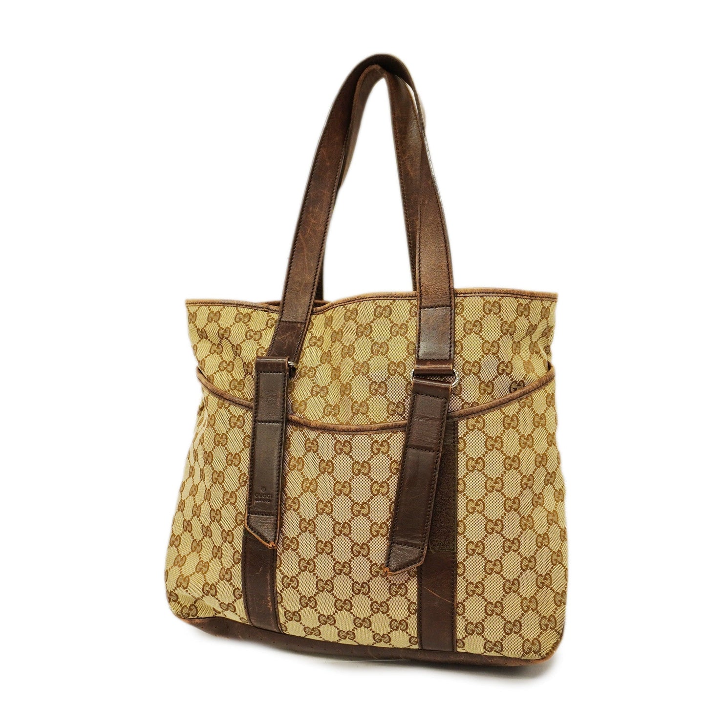 GUCCI GG Canvas 002-1073 Women's Leather Tote Bag Beige,Brown