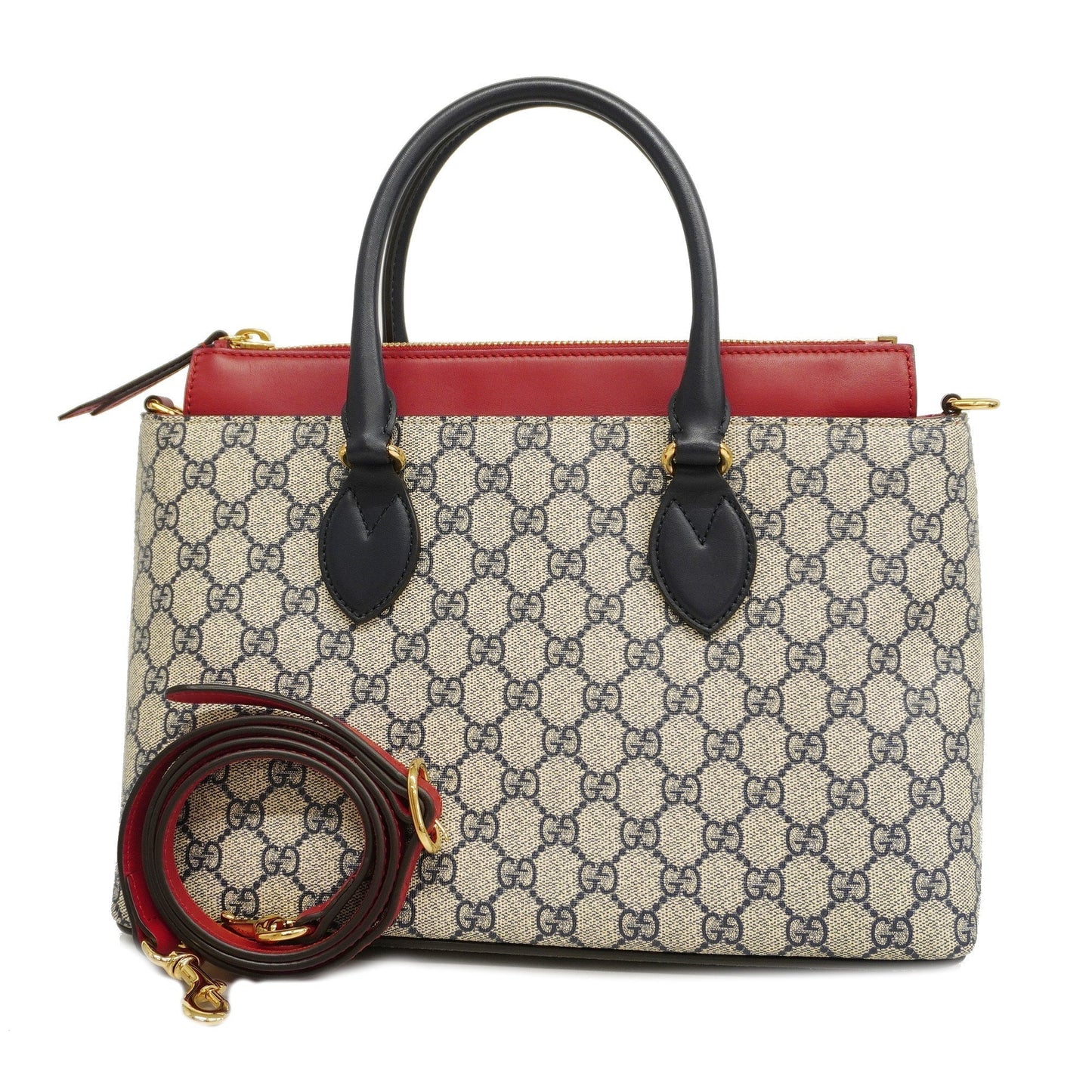 Gucci 2way Bag 409534 Women's GG Supreme HandBag,Shoulder Bag Navy,Red