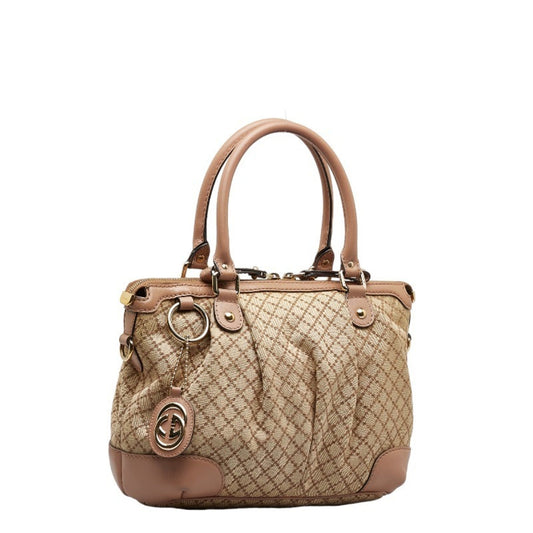 GUCCI Diamante Sookie Handbag Shoulder Bag 247902 Beige Pink Canvas Leather Women's