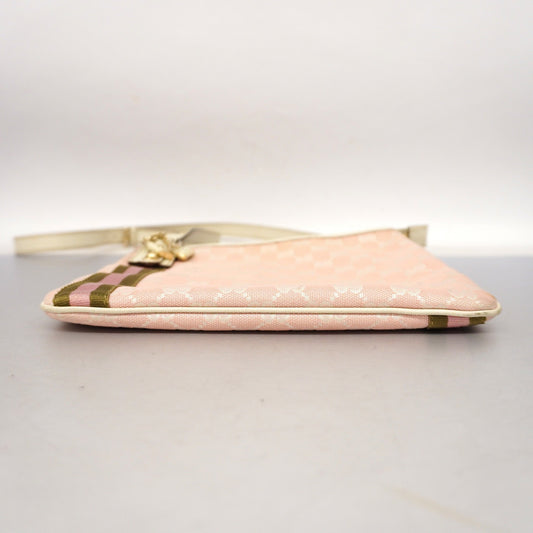 Gucci Sherry Line 144388 Women's GG Canvas,Leather Shoulder Bag Ivory,Pink