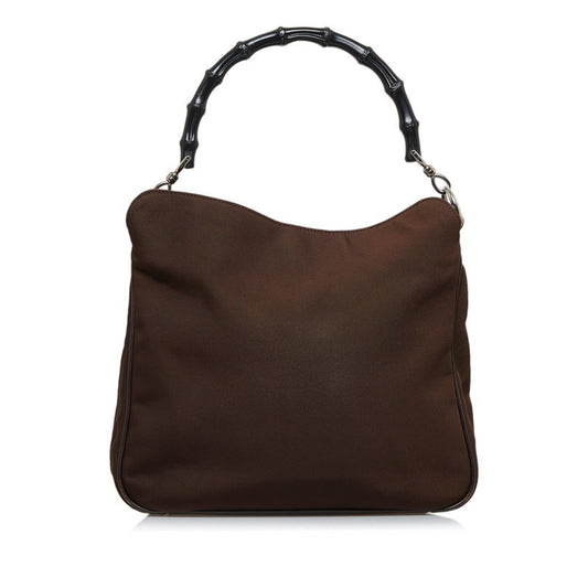 GUCCI Bamboo Handbag One Shoulder Bag 001 1638 Brown Black Nylon Leather Ladies