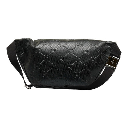 GUCCI GG embossed waist bag body shoulder 645093 black leather men's