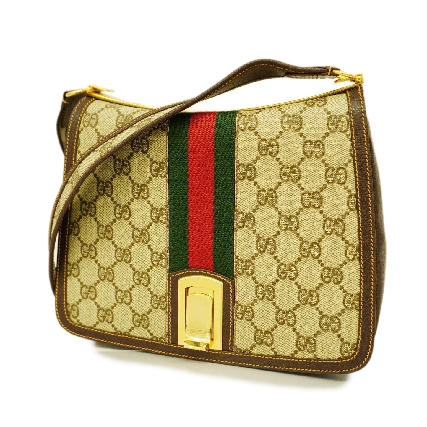 GUCCI Sherry Line Women's GG Supreme,Leather Shoulder Bag Beige,Brown