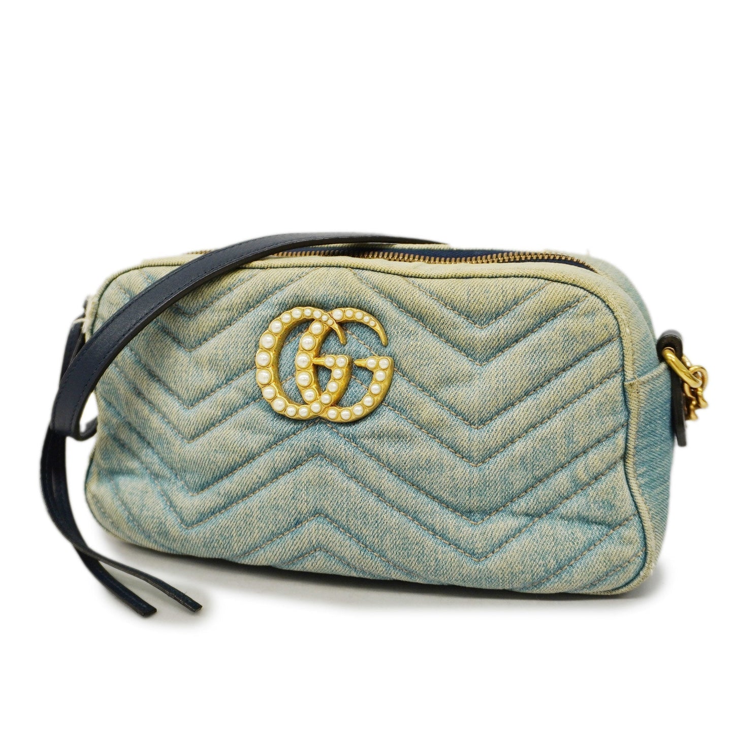 Gucci GG Marmont Shoulder Bag Velor 447632 Women's Denim Light Blue