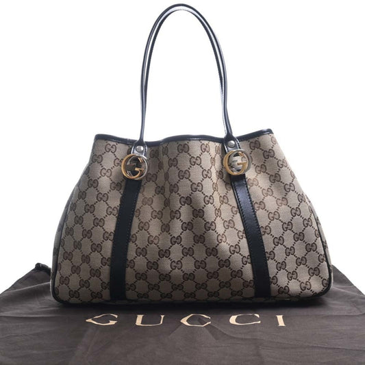 GUCCI GG Canvas Twins Tote Bag 232957 Beige/Black Women's