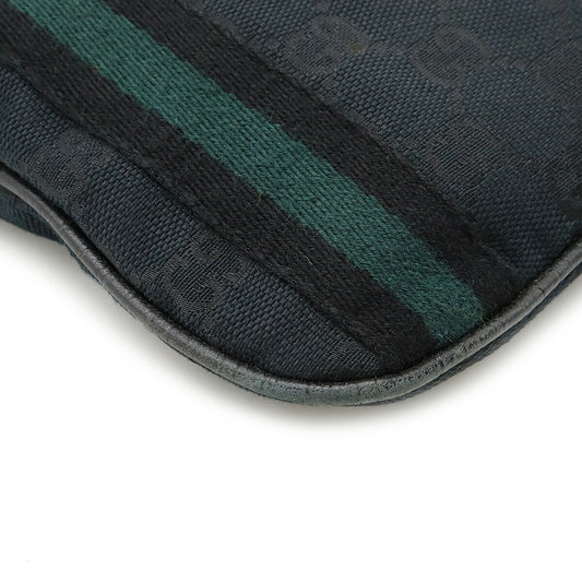 Gucci GG Canvas Sherry Line Shoulder Bag Leather Black Green 144388