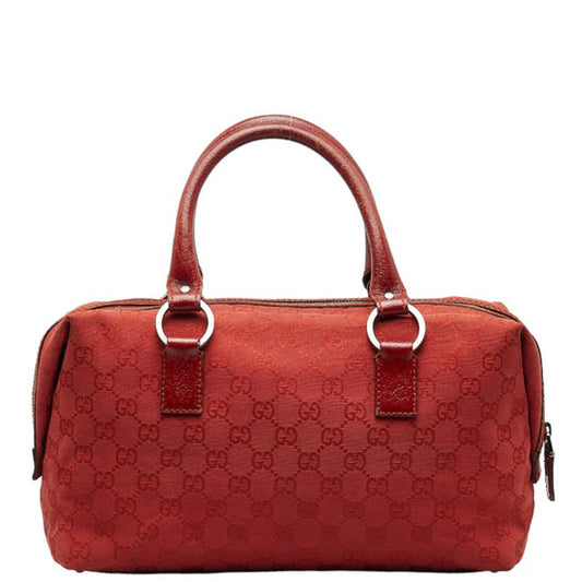 Gucci GG Canvas HandBag Boston Bag 113009 Red Leather Women's