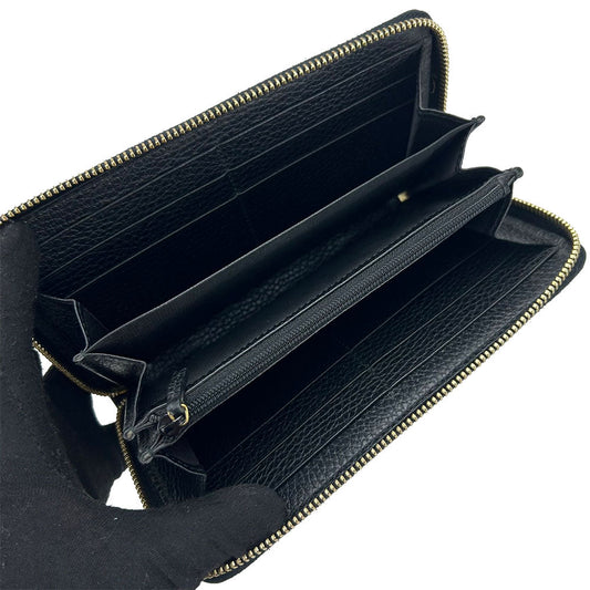 GUCCI Long Wallet Purse 456117 leather black GG Marmont Women Used