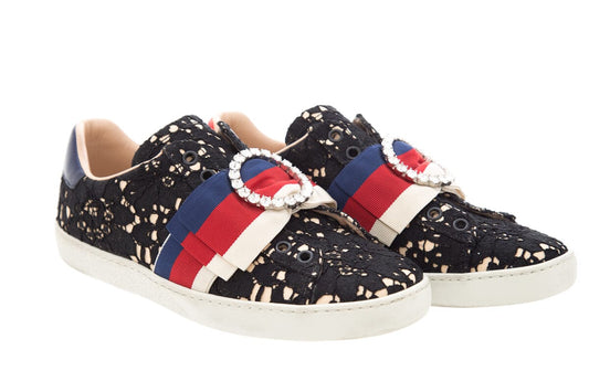 Gucci Black Lace & Multi Sneakers SZ 36