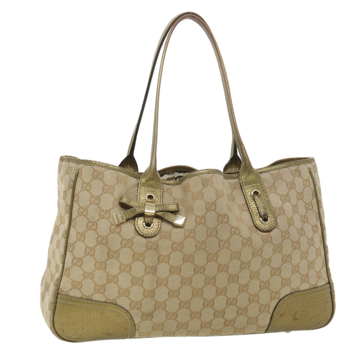 GUCCI GG Canvas Shoulder Bag Beige Gold 163805 38395
