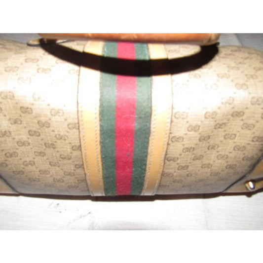 Gucci Boston Vintage Shades Of Brown With Wide Red Green Stripe Leather
