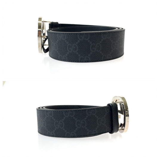 GUCCI belt 525040 GG Supreme Canvas Black Silver Metal Belt buckle Interlocking mens 34 Used