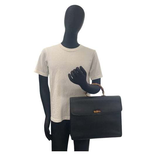GUCCI Business bag 015.1046.3304 leather Black GoldMetal Business bag briefcase A4 compatible Bamboo Old Gucci mens Used