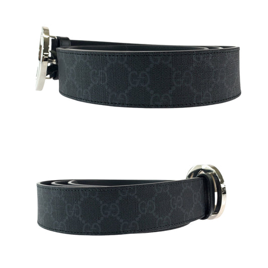 GUCCI belt 490199 GG Supreme Canvas Black SilverMetal Belt buckle Interlocking mens 42 Used