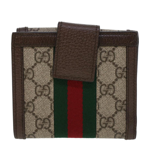 GUCCI GG Canvas Web Sherry Line Trifold Wallet PVC Leather Beige Red 42974