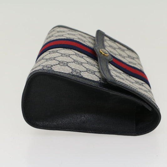 GUCCI GG Canvas Sherry Line Clutch Bag Gray Red Navy 8901006 44806
