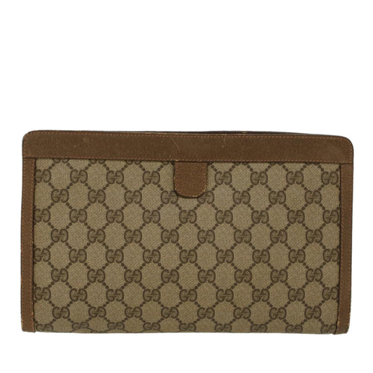 GUCCI GG Canvas Web Sherry Line Clutch Bag PVC Leather Beige Red 45600