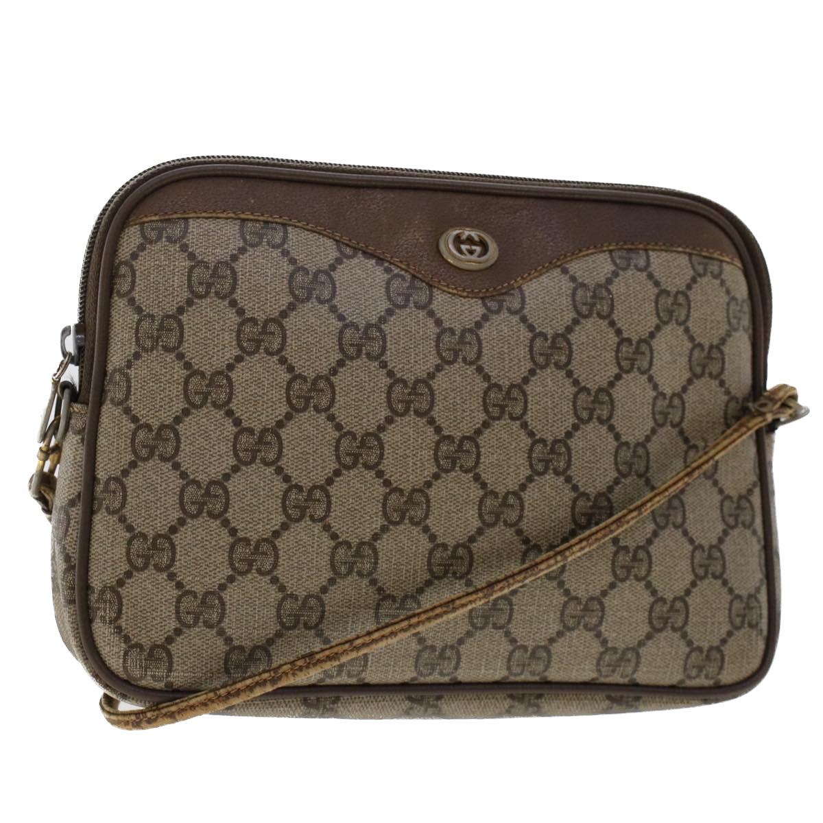 GUCCI GG Canvas Shoulder Bag PVC Leather Beige 48136