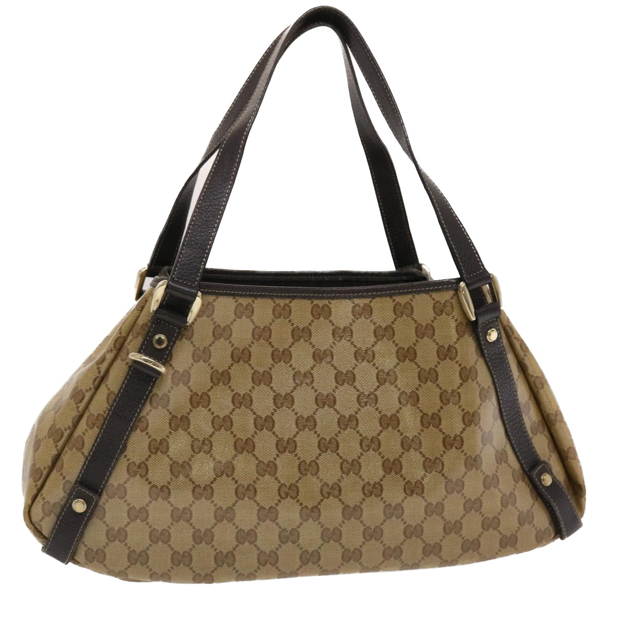 Gucci GG Canvas Hand Bag Coated Canvas Beige Dark Brown 49071