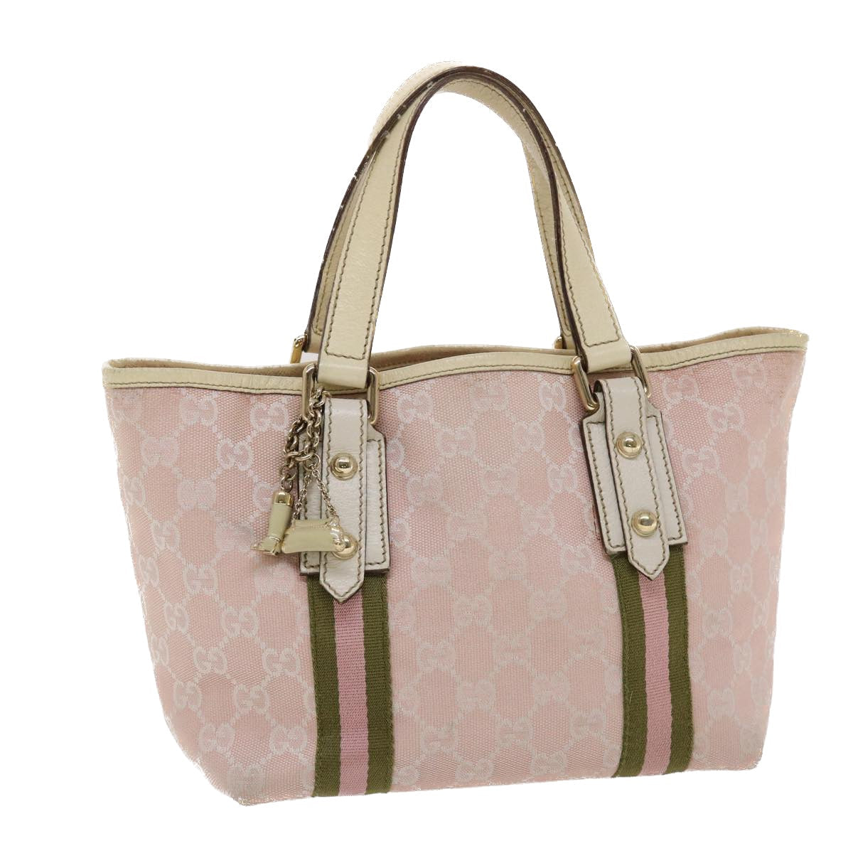 Gucci GG Canvas Sherry Line Hand Bag Pink White Green 49075