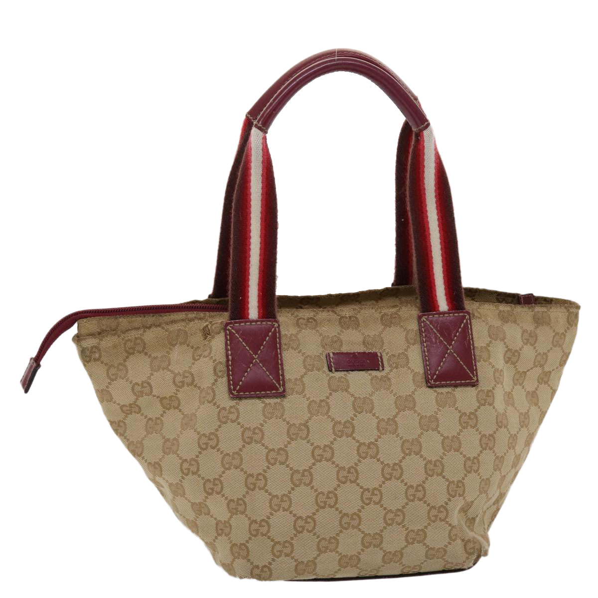 GUCCI GG Canvas Sherry Line Hand Bag Canvas Beige Red White 131228 49286
