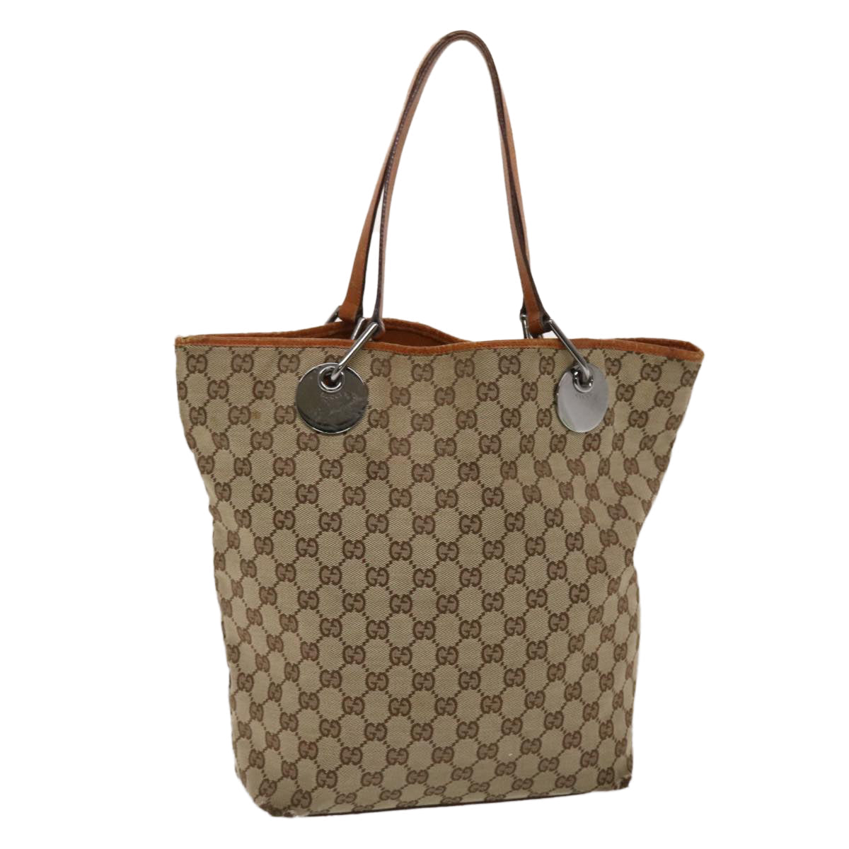 GUCCI GG Canvas Tote Bag Canvas Leather Beige Brown 120836 49290