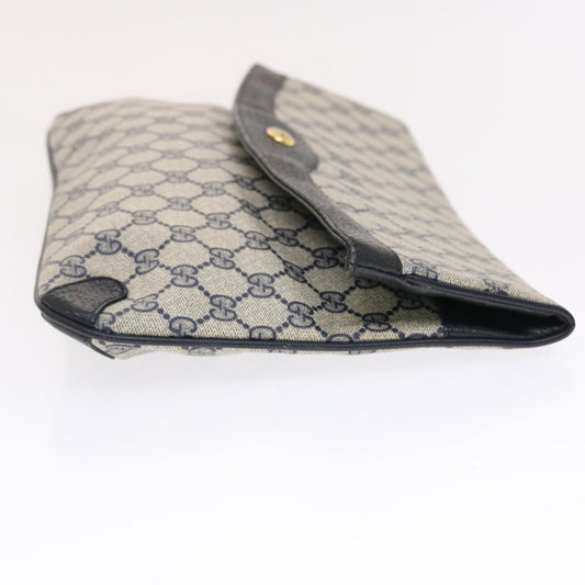 GUCCI GG Canvas Clutch Bag PVC Leather Gray Navy 89 02 075 49798