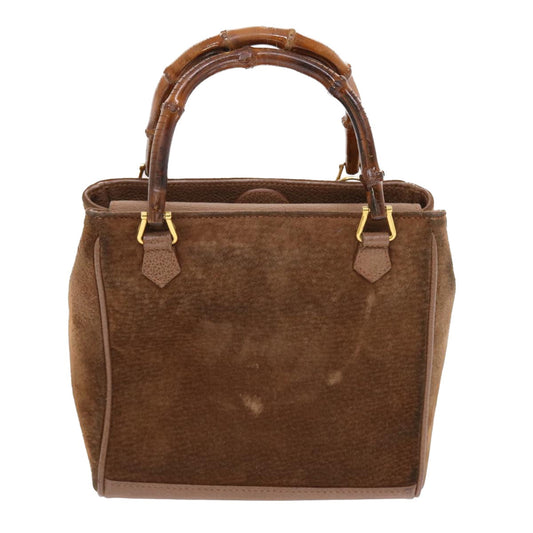GUCCI Bamboo Hand Bag Suede 2way Brown 50264