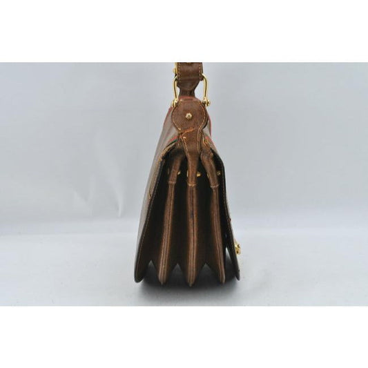 Early Gucci, brown leather saddle bag style, XL two-way shoulder bag or clutch with red and green striped edges
