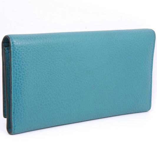 GUCCI Long Wallet Purse 449279 leather Blue green Interlocking GG unisex(Unisex) Used
