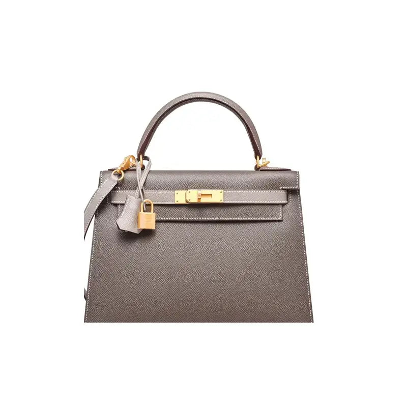 HERMES Kelly Bag Epsom Leather Handbag (25,28) tin gray gold hardware