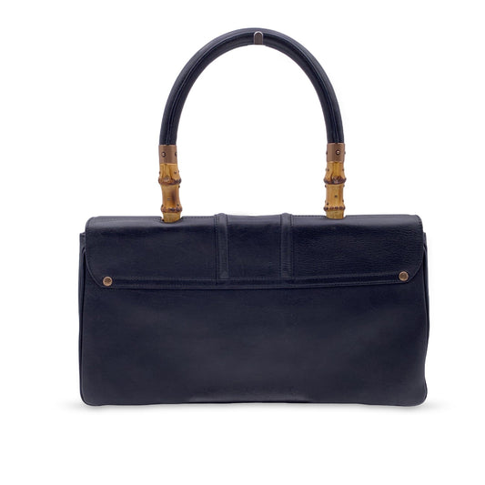 GUCCI Black Leather Bamboo Detail Handbag Satchel Bag